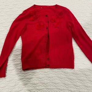 Women's Red Sweater with Floral Accents